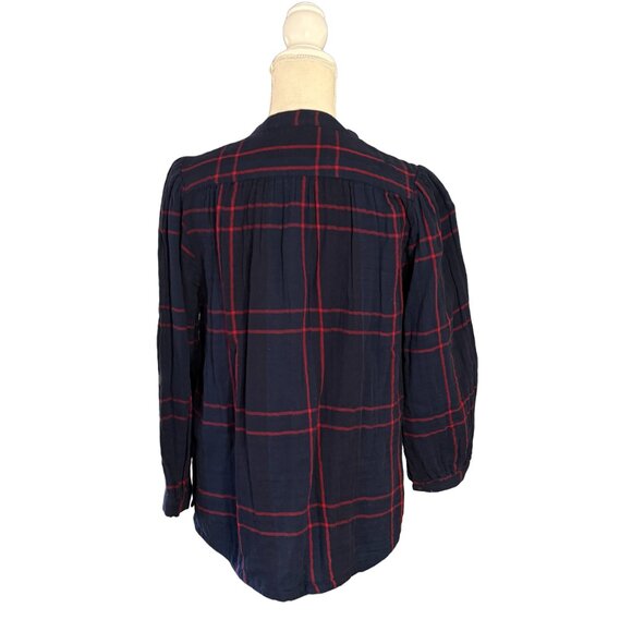 NWT Trovata Birds of Paradis Bailey Blouse XS navy blue red windowpane plaid - Picture 4 of 12